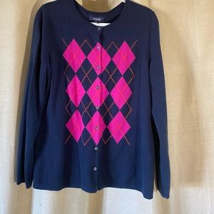 Lands End Cashmere Argyle Cardigan L/T